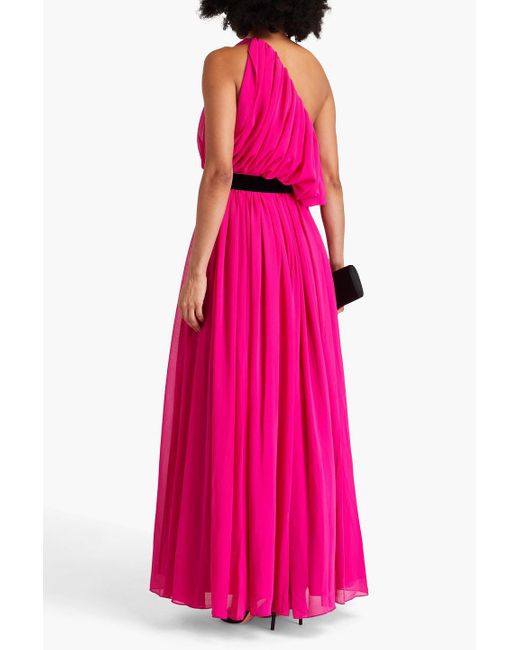 Badgley Mischka Pink One-shoulder Draped Georgette Gown