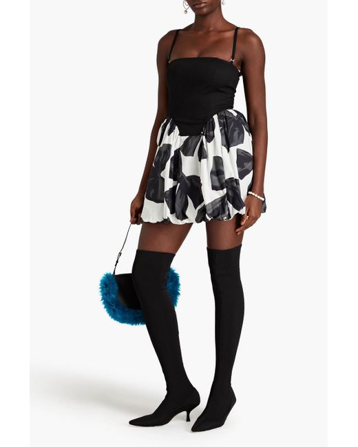 Vivetta Black Gerafftes minikleid aus popeline aus stretch-baumwolle mit print und twill-einsätzen