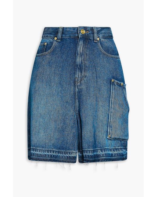 Ganni Blue Frayed Denim Shorts