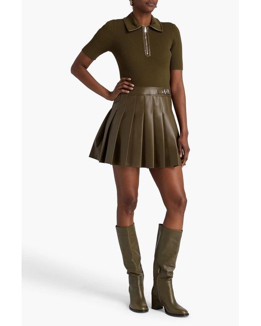 Jonathan Simkhai Green Pleated Ribbed Knit-Paneled Mini Dress