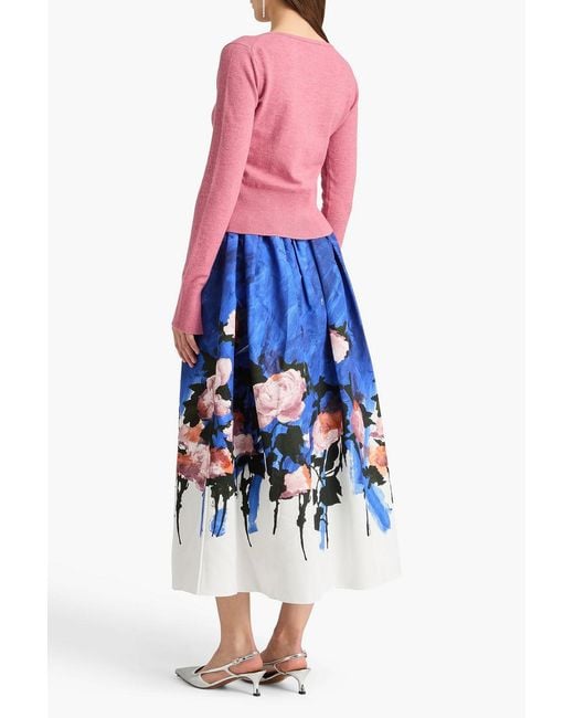 Erdem Blue Gathered Floral-print Cotton-blend Twill Midi Skirt