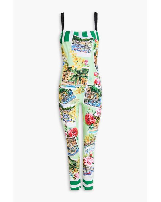 Dolce & Gabbana Green Printed Stretch-jersey Jumpsuit