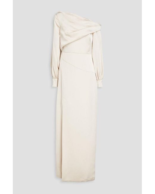 THEIA Natural Drapierte robe aus glänzendem crêpe mit asymmetrischer schulterpartie