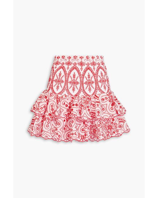 Charo Ruiz Noa Tiered Broderie Anglaise Cotton-Blend Mini Skirt