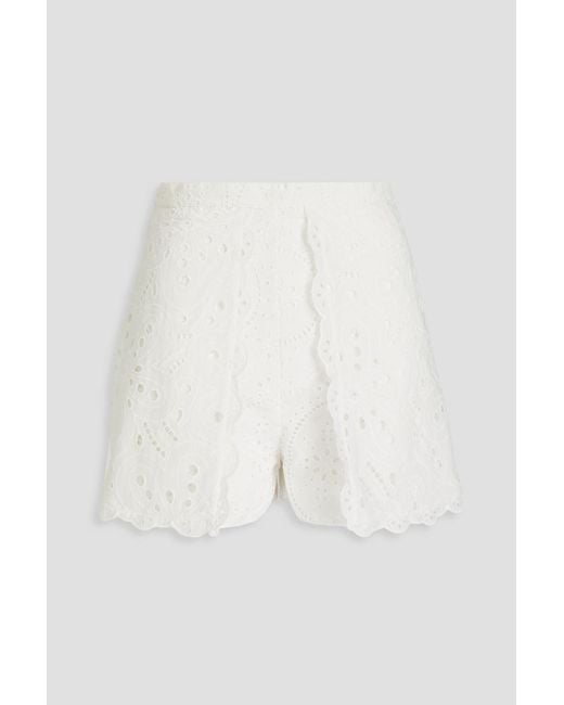 Charo Ruiz White Alida Broderie Anglaise Cotton-blend Shorts