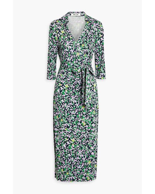 Diane von Furstenberg Green Abigail Printed Silk-jersey Midi Wrap Dress