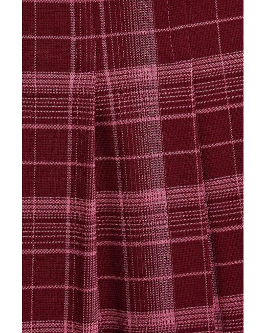 Marni Red Pleated Checked Jersey Midi Dress