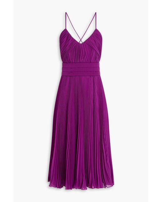 Max Mara Purple Clarino Pleated Georgette Midi Dress