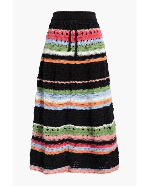 RED Valentino Black Striped Crochet-knit Cotton Midi Skirt