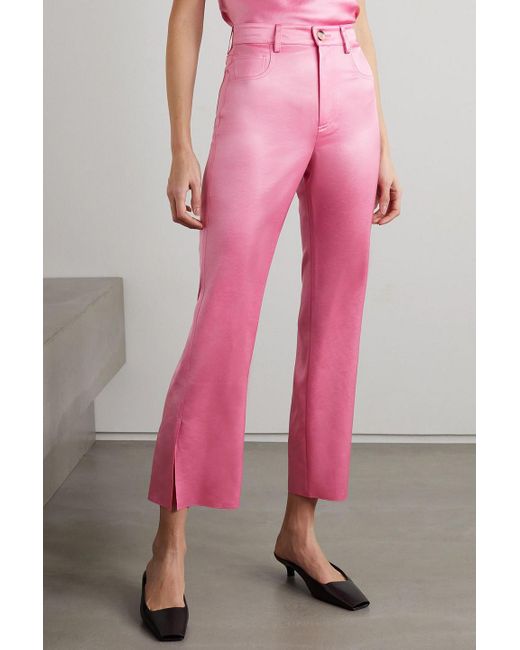 Nanushka Pink Vaeda Cropped Satin Flared Pants
