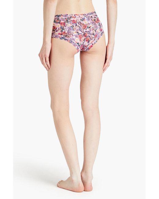 Hanky Panky Pink Floral-printed Stretch-lace Mid-rise Briefs