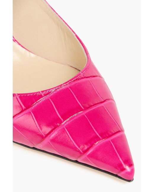 Jimmy Choo Pink Crystal-embellished Croc-effect Leather Mules