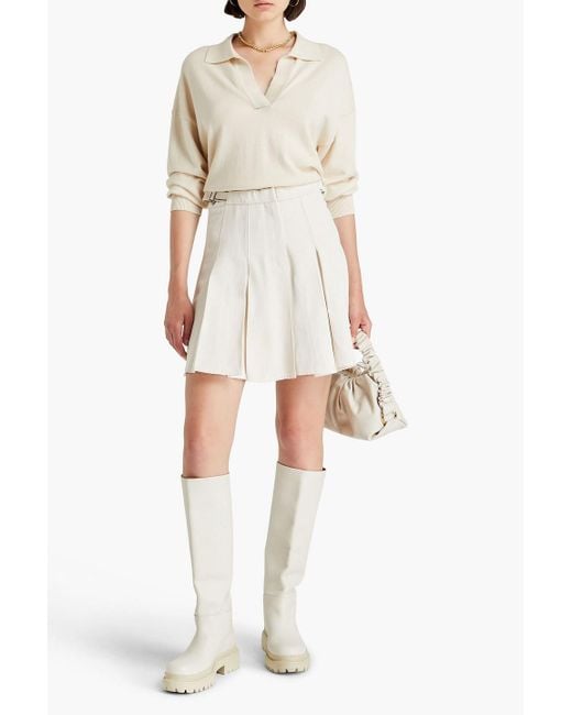 Brunello Cucinelli White Bead-embellished Pleated Twill Mini Skirt