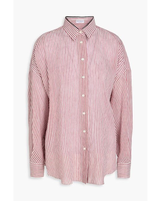 Brunello Cucinelli Pink Striped Linen And Silk-Blend Shirt