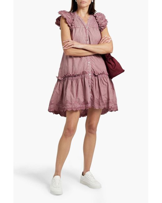 Sea Pink Heidi Ruffled Embroidered Cotton Mini Dress