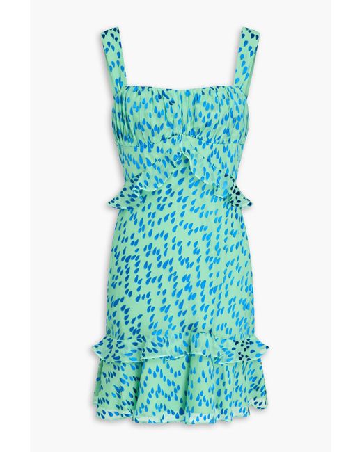 Saloni Blue Chandra Ruffled Silk-Blend Devoré Chiffon Mini Dress