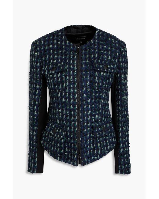 Emporio Armani Blue Wool-blend Bouclé-tweed Jacket