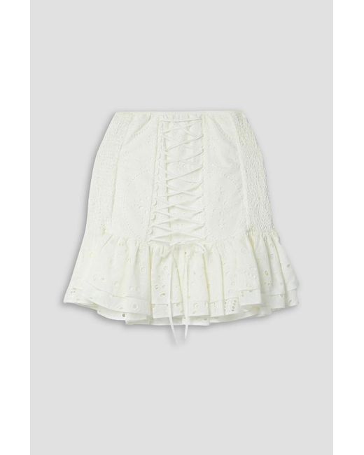 Charo Ruiz White Lucrecia Ruffled Lace-up Broderie Anglaise Cotton-blend Mini Skirt