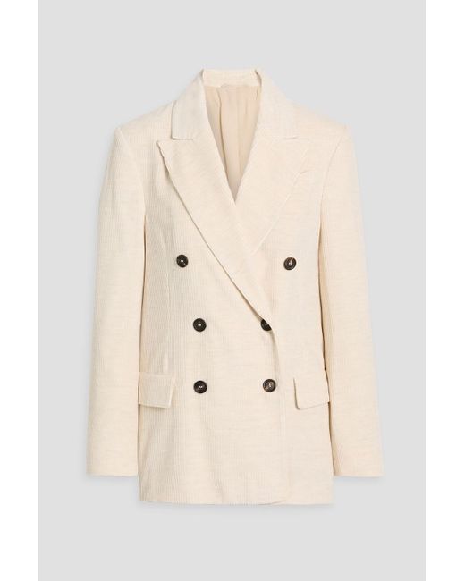 Brunello Cucinelli Natural Double-Breasted Corduroy Blazer