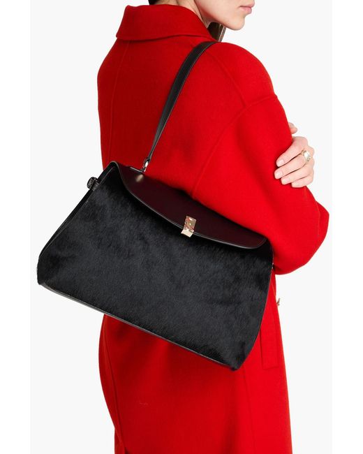 Loulou de Saison Black Sienna Calf Hair And Leather Shoulder Bag