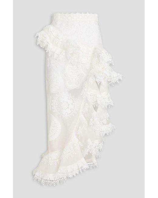Zimmermann White Asymmetric Linen And Silk-blend Maxi Skirt