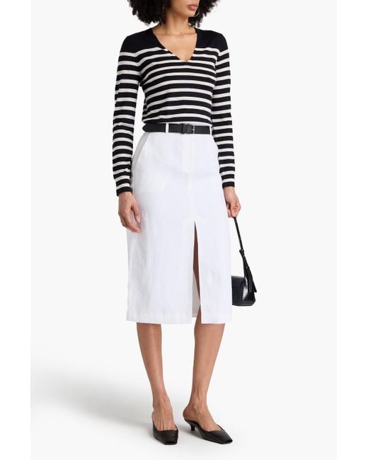 Theory White Linen Midi Skirt