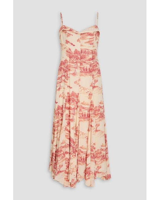 Reformation Pink Fredo Pleated Printed Crepe Maxi Dress