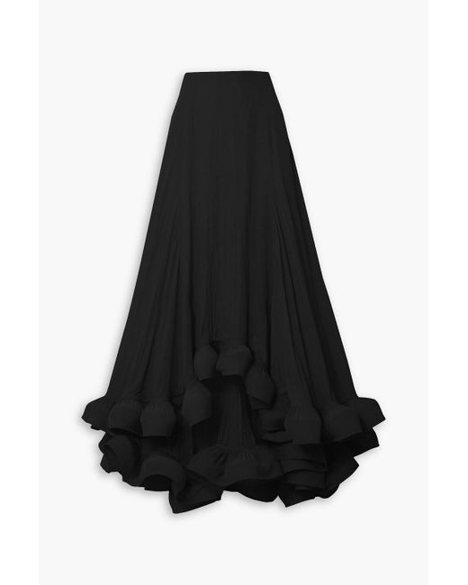 Lanvin Black Asymmetric Ruffled Charmeuse Maxi Skirt