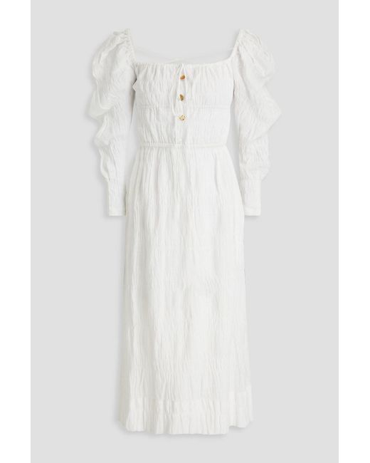 Rejina Pyo White Midikleid aus jacquard aus einer baumwollmischung in knitteroptik mit schleife