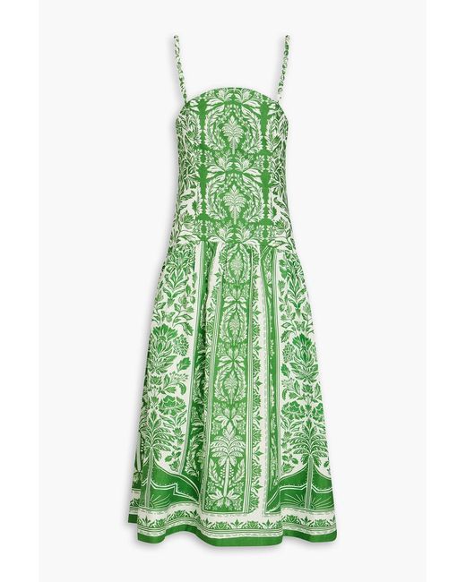 Farm Rio Green Printed Linen Midi Dress