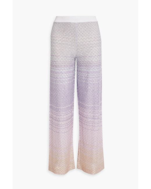 Missoni Purple Sequin-embellished Striped Crochet-knit Wide-leg Pants