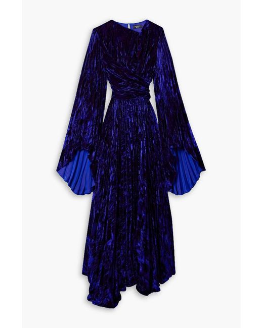 A.W.A.K.E. MODE Blue Belted Crinkled-velvet Maxi Dress