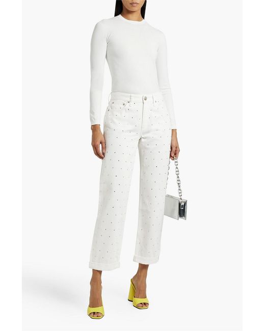 Rag & Bone White Dre Crystal-embellished Boyfriend Jeans