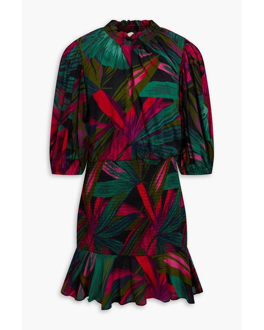 Farm Rio Black Ruffled Printed Cotton-voile Mini Dress