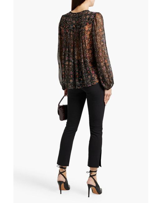 Isabel Marant Brown Ametissae Pintucked Printed Silk-Crepon Blouse