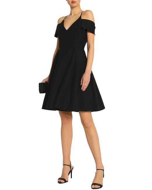 Halston Heritage Black Flared Cold-Shoulder Cotton And Silk-Blend Dress