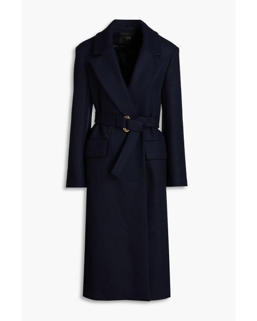 Maje Blue Double-breasted Wool-blend Felt Coat