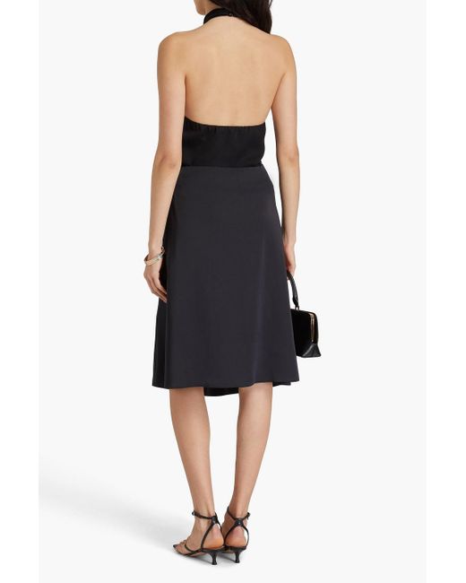 Theory Black Embellished Silk-satin Halterneck Top
