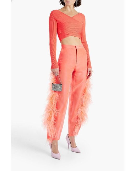 LAPOINTE Red Cropped Wrap-effect Stretch-knit Top