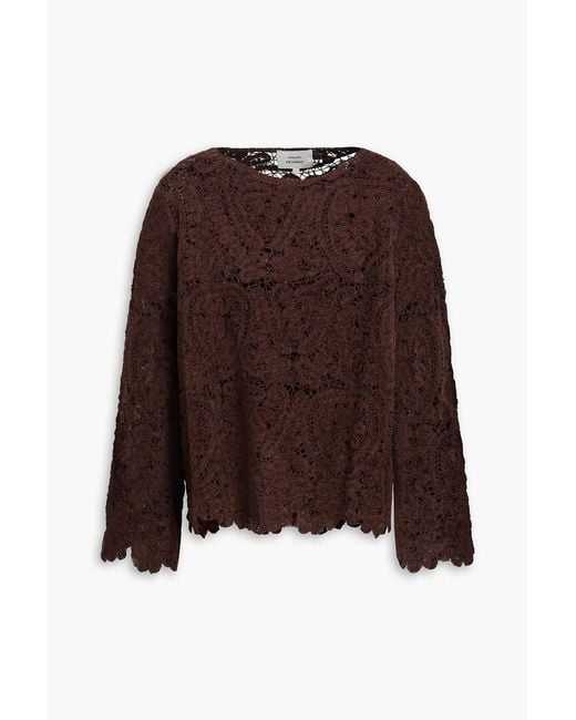 Loulou de Saison Brown Arold Crocheted Silk Top