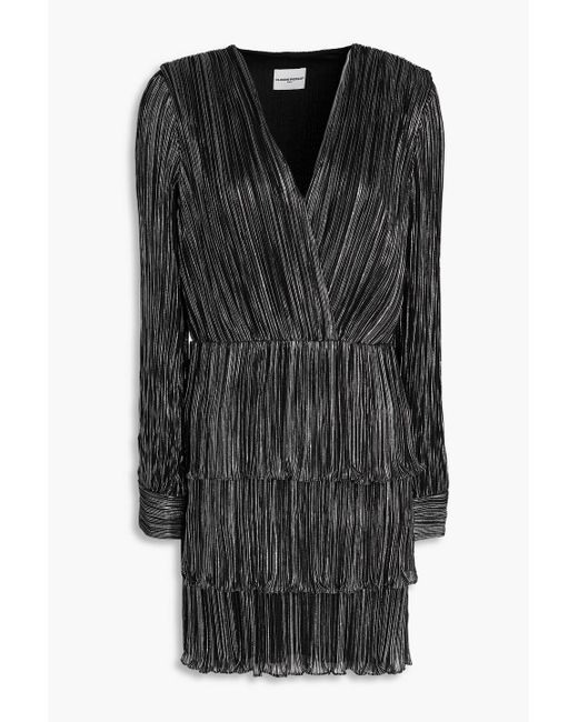 Claudie Pierlot Black Minikleid aus plissiertem metallic-chiffon mit wickeleffekt