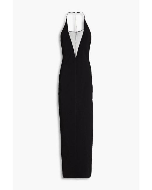 Galvan Black Stella Crystal-embellished Stretch-knit Maxi Dress
