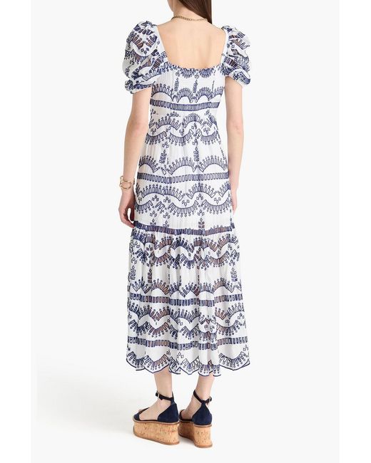 Charo Ruiz Blue Spiana Tiered Broderie Anglaise Midi Dress
