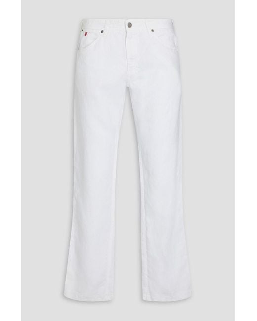 120% Lino White Embroidered Linen Pants for men