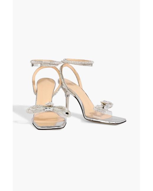 Mach & Mach White Double Bow Crystal-embellished Mirrored-leather And Pvc Sandals