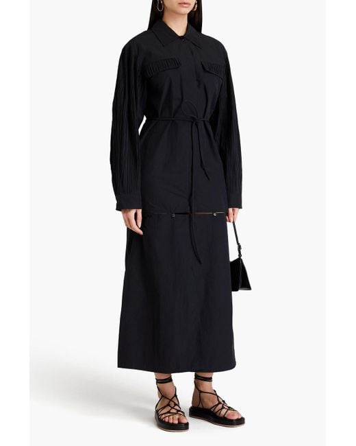Nanushka Black Danielle Convertible Cotton-blend Poplin Maxi Shirt Dress