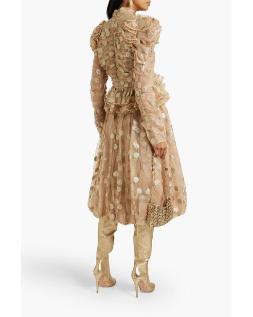 Zimmermann Natural Glittered Polka-dot Tulle Skirt