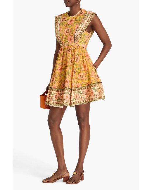 Zimmermann Yellow Floral-Print Ramie Mini Dress