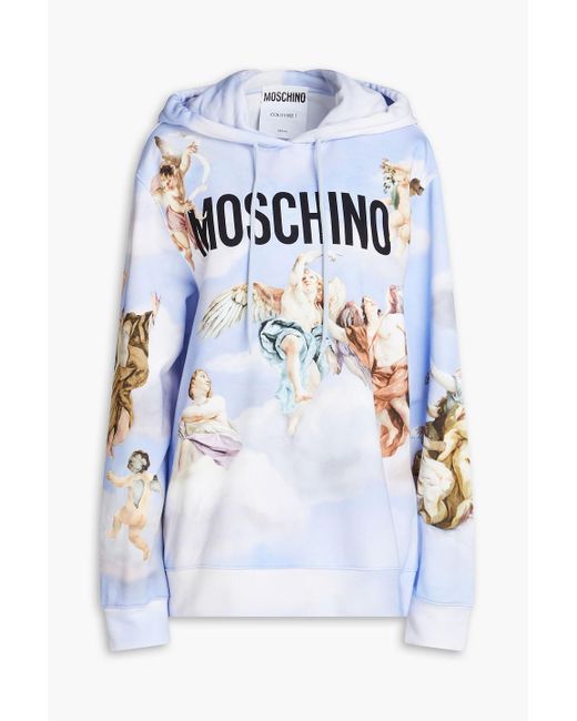 Moschino White Printed French Cotton-terry Hoodie