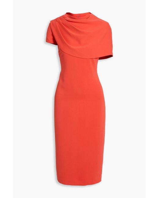 Badgley Mischka Red Draped Crepe Midi Dress